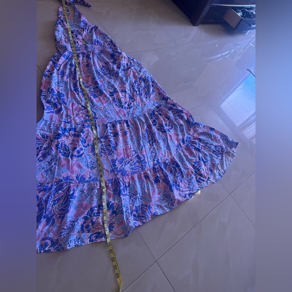 ZESICA Women Summer Halter Tie Neck Sleeveless Blue Floral Maxi Dress Cut Out L - Picture 14 of 16